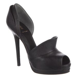 FENDI Black Leather Lizard Print Anemone D'orsay Peep Toe Platform Pump